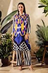 Buy_Rainas_Multi Color Cotton Silk Print Abstract Collared Neck Long Shirt With Pant 