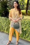 Buy_Rainas_Yellow Cotton Silk Print Geometric Round Collar Two Tone Tunic With Pant _at_Aza_Fashions