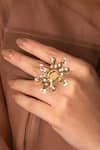 Shop_Suhani Pittie_White Crystals Stone And Coin Embellished Ring _at_Aza_Fashions