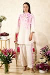 Buy_Rainas_Beige Linen Printed Floral Blossom Mandarin Collar Tunic With Pant 