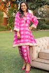 Buy_Rainas_Pink Cotton Silk Printed Geometric Round Embroidered Kurta And Pant Set _at_Aza_Fashions