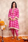 Shop_Rainas_Pink Cotton Silk Printed Geometric Round Embroidered Kurta And Pant Set _Online_at_Aza_Fashions