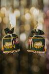 Shop_KrutiArts_Black Sequin Jaljeera Elephant Embroidered Potli Jhumkas _at_Aza_Fashions