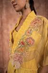 Buy_Shreeka_Yellow Silk Organza Embroidered Applique Kaftan Open Floral Pant Set _Online_at_Aza_Fashions