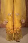 Shreeka_Yellow Silk Organza Embroidered Applique Kaftan Open Floral Pant Set _at_Aza_Fashions