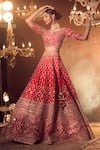 Buy_Azeera_Red Embroidered Floral Leaf Neck Farina Bridal Lehenga Set 