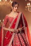 Shop_Azeera_Red Embroidered Floral Leaf Neck Bridal Lehenga Set _Online_at_Aza_Fashions