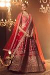 Buy_Azeera_Red Embroidered Floral Leaf Neck Bridal Lehenga Set _Online