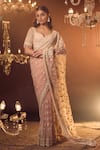 Shop_Azeera_Pink Embroidered Floral Plunged Leaf Neck Vanya Saree With Blouse _Online_at_Aza_Fashions