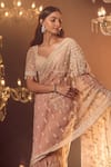 Azeera_Pink Embroidered Floral Plunged Leaf Neck Vanya Saree With Blouse _Online