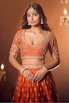 Buy_Azeera_Orange Embroidered Floral Leaf Neck Zeenath Bridal Lehenga Set 