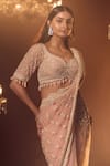 Azeera_Pink Embroidered Floral Sweetheart Vanya Saree With Blouse _at_Aza_Fashions