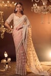 Buy_Azeera_Pink Embroidered Floral Plunged Leaf Neck Vanya Saree With Blouse _at_Aza_Fashions