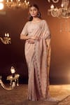 Buy_Azeera_Rose Gold Embroidered Floral Jaal Leaf Neck Marbella Saree With Blouse _at_Aza_Fashions