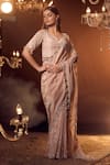 Buy_Azeera_Rose Gold Embroidered Floral Jaal Leaf Neck Marbella Saree With Blouse 