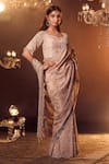 Buy_Azeera_Rose Gold Embroidered Floral Jaal Leaf Neck Marbella Saree With Blouse _Online