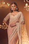 Buy_Azeera_Pink Embroidered Floral Plunged Leaf Neck Vanya Saree With Blouse 