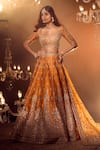 Azeera_Orange Embroidered Floral Sweetheart Apoorva Zardozi Bridal Lehenga Set _at_Aza_Fashions