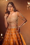 Buy_Azeera_Orange Embroidered Floral Sweetheart Apoorva Zardozi Bridal Lehenga Set 