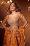 Azeera_Orange Embroidered Floral Sweetheart Apoorva Zardozi Bridal Lehenga Set _Online