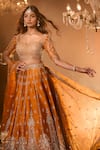 Buy_Azeera_Orange Embroidered Floral Sweetheart Apoorva Zardozi Bridal Lehenga Set _Online