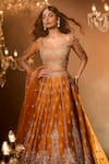 Shop_Azeera_Orange Embroidered Floral Sweetheart Apoorva Zardozi Bridal Lehenga Set _Online