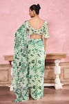 Shop_Krisha sunny Ramani_Green Georgette Printed Floral V-neck And Checks Pre-draped Saree With Blouse _at_Aza_Fashions