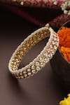 Shop_SWABHIMANN_Gold Plated Polki And Pearl Embellished Bangle _at_Aza_Fashions