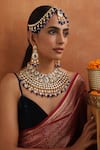 Shop_SWABHIMANN_Blue Kundan And Stone Embellished Necklace Set _Online_at_Aza_Fashions