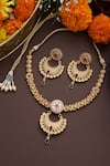 Shop_SWABHIMANN_Red Stone Moon Carved Pendant Necklace Set _at_Aza_Fashions