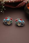 Shop_SWABHIMANN_Multi Color Zirconia Bloom Stud Earrings _at_Aza_Fashions