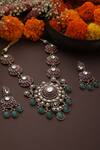 Shop_SWABHIMANN_Multi Color Zirconia Phool Stone Embellished Polki Pendant Necklace Set _at_Aza_Fashions