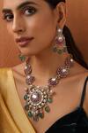 SWABHIMANN_Multi Color Zirconia Phool Stone Embellished Polki Pendant Necklace Set _Online_at_Aza_Fashions