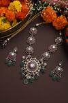 Buy_SWABHIMANN_Multi Color Zirconia Phool Stone Embellished Polki Pendant Necklace Set _Online_at_Aza_Fashions