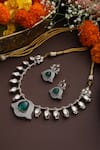 Shop_SWABHIMANN_Green Zirconia Tribal Teardrop Polki Necklace Set _at_Aza_Fashions