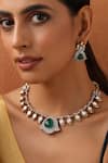 SWABHIMANN_Green Zirconia Tribal Teardrop Polki Necklace Set _Online_at_Aza_Fashions