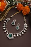 Buy_SWABHIMANN_Green Zirconia Tribal Teardrop Polki Necklace Set _Online_at_Aza_Fashions