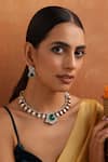 Shop_SWABHIMANN_Green Zirconia Tribal Teardrop Polki Necklace Set _Online_at_Aza_Fashions