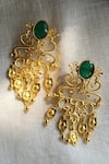 Shop_ZARIIN_Green Chains, Stones Majestic Charm Filigree Earrings _at_Aza_Fashions