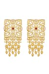 Zariin_Red Chatham Ruby Eternal Enigma Floral Earrings _at_Aza_Fashions