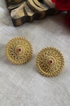 Shop_Zariin_Red Chatham Ruby Antique Petals Floral Stud Earrings _at_Aza_Fashions