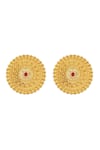 Zariin_Red Chatham Ruby Antique Petals Floral Stud Earrings _at_Aza_Fashions