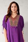 Buy Aditi Somani Purple Crepe Sequins, Tassels V-neck Patola Yoke Kaftan With Pant Online at Aza Fashions Buy_Aditi Somani_Purple Crepe Sequins, Tassels V-neck Patola Yoke Kaftan With Pant _Online_at_Aza_Fashions