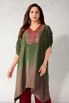 Buy Aditi Somani Green Crepe Sequins V-neck Embroidered Yoke Ombre Kaftan With Pant Online at Aza Fashions Buy_Aditi Somani_Green Crepe Sequins V-neck Embroidered Yoke Ombre Kaftan With Pant _Online_at_Aza_Fashions