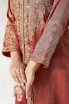 Buy_Aditi Somani_Red Tissue, Silk Beads, Sequins, Tassels Floral Embroidered Kurta With Sharara _Online_at_Aza_Fashions