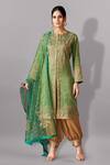 Buy_Aditi Somani_Green Tissue, Silk Beads, Sequins, Tassels, Embroidery Round Floral Kurta Set _at_Aza_Fashions