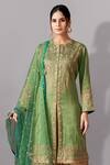 Buy_Aditi Somani_Green Tissue, Silk Beads, Sequins, Tassels, Embroidery Round Floral Kurta Set _Online_at_Aza_Fashions