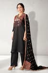 Buy Aditi Somani Black Silk Sequins, Beads V-neck Floral Detailed Kurta Pant Set Online at Aza Fashions Buy_Aditi Somani_Black Silk Sequins, Beads V-neck Floral Detailed Kurta Pant Set _Online_at_Aza_Fashions