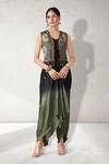 Buy_Aditi Somani_Green Modal, Pure Cotton Embroidery, Tassels V-neck, Fusion Jumpsuit And Jacket _at_Aza_Fashions