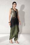 Aditi Somani_Green Modal, Pure Cotton Embroidery, Tassels V-neck, Fusion Jumpsuit And Jacket _Online_at_Aza_Fashions